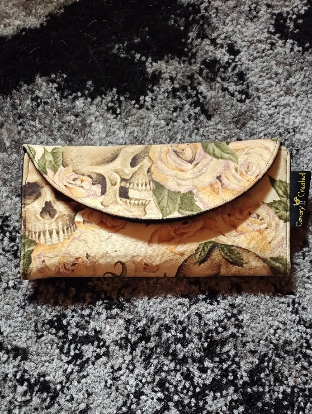 Yellow Rose & Skull Clutch Wallet
